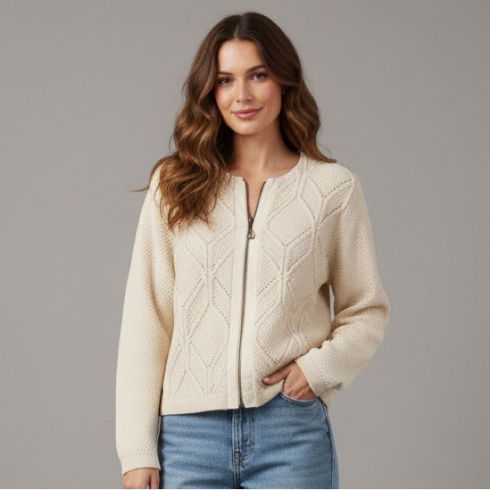 Vintage Blue Willi's 100% Cotton Cream Cardigan Sweater